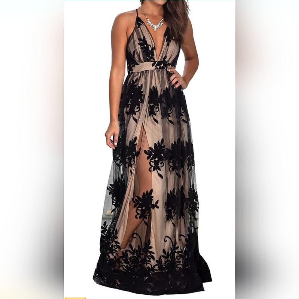 Formal dress, plunge neck with cup size D inserts, size small